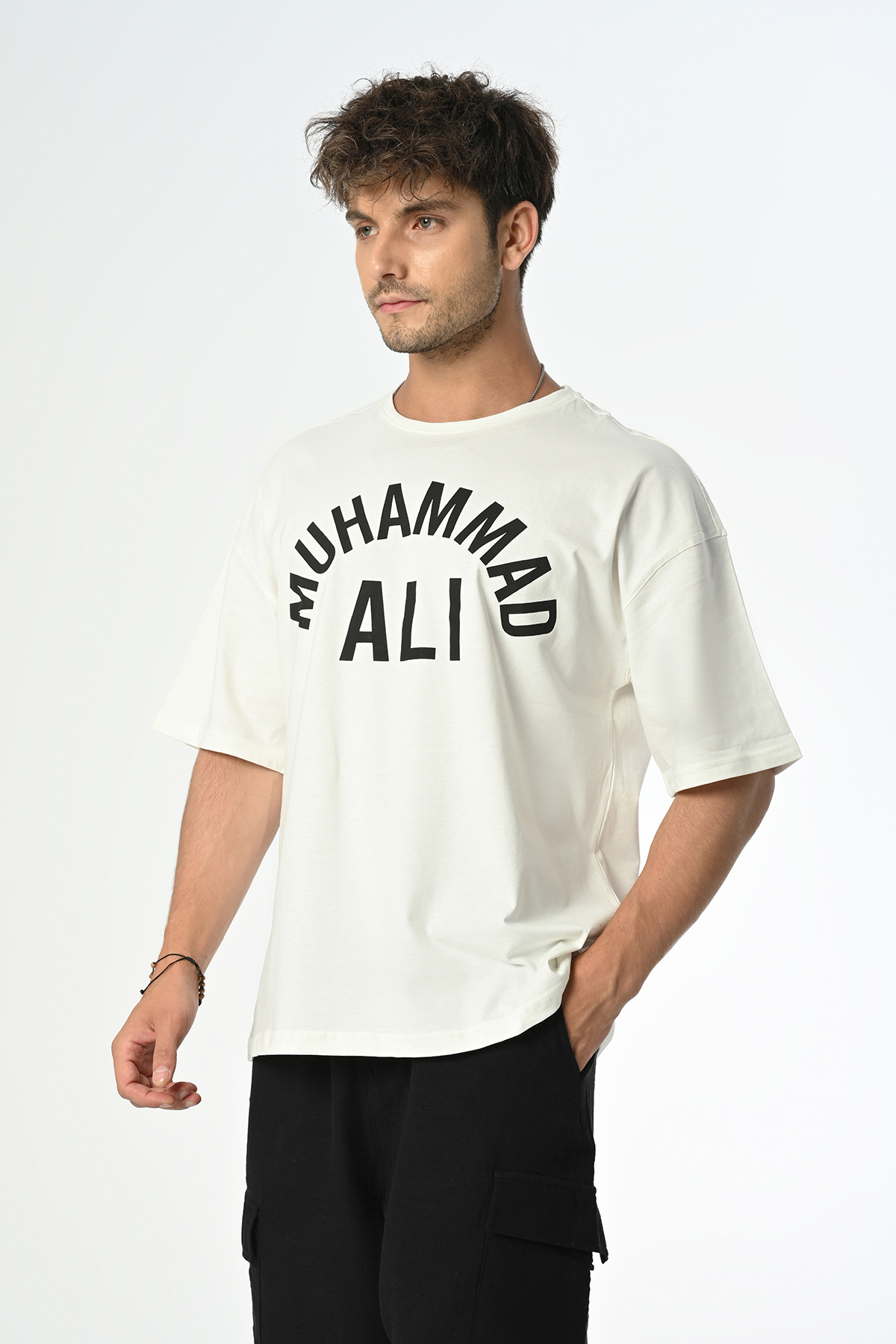 M.Ali Tasarım Beyaz Pamuk Bisiklet Yaka Dembu T-shirt '23